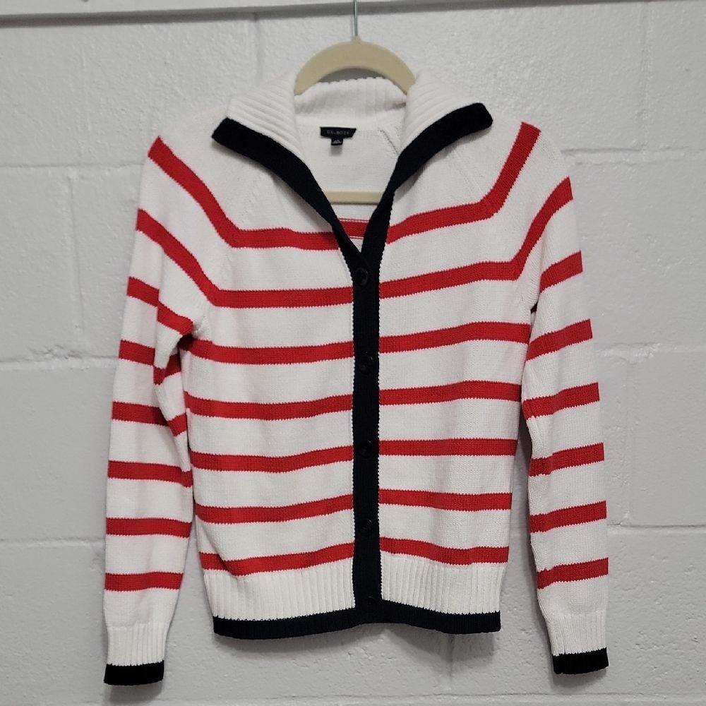 Talbots Knit Cardigan Red White Size XS Workwear
